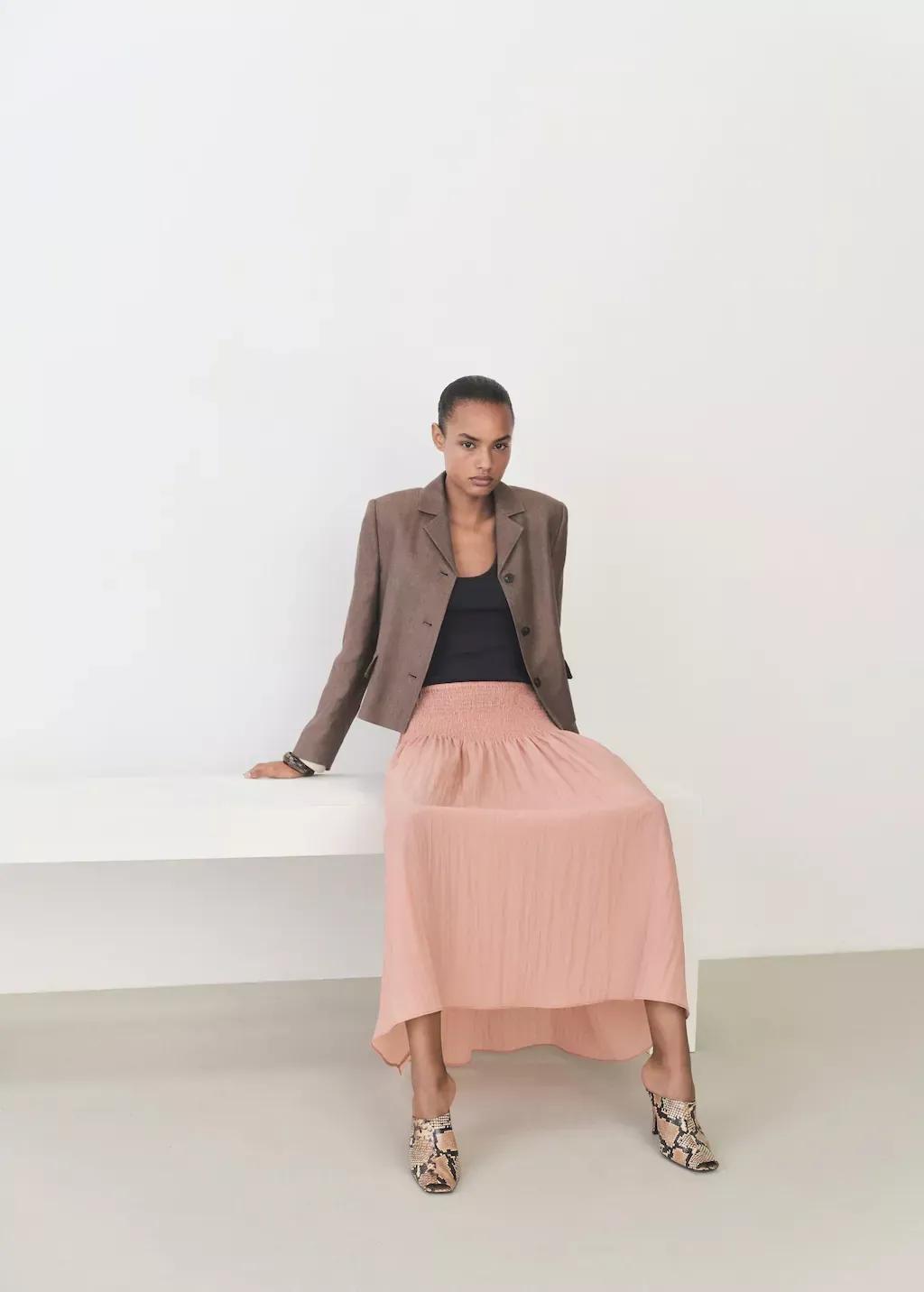 Pink Lt Pastel Gathered Midi-Skirt With Panels, , large image number 2