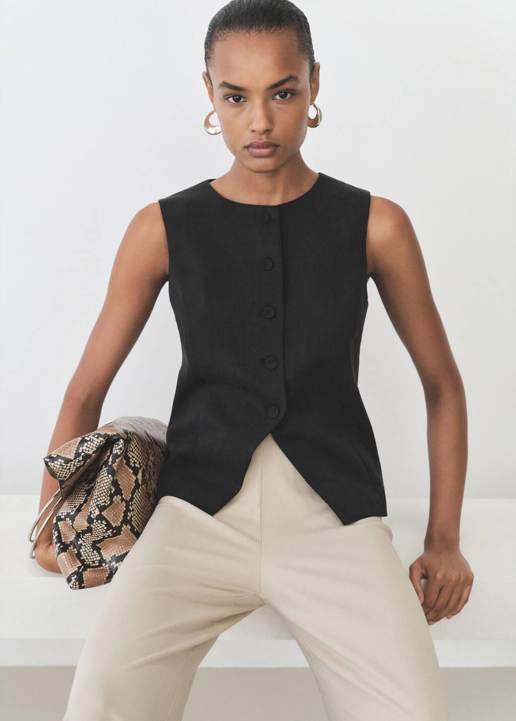 Black Straight Lyocell Suit Vest, , large image number 2
