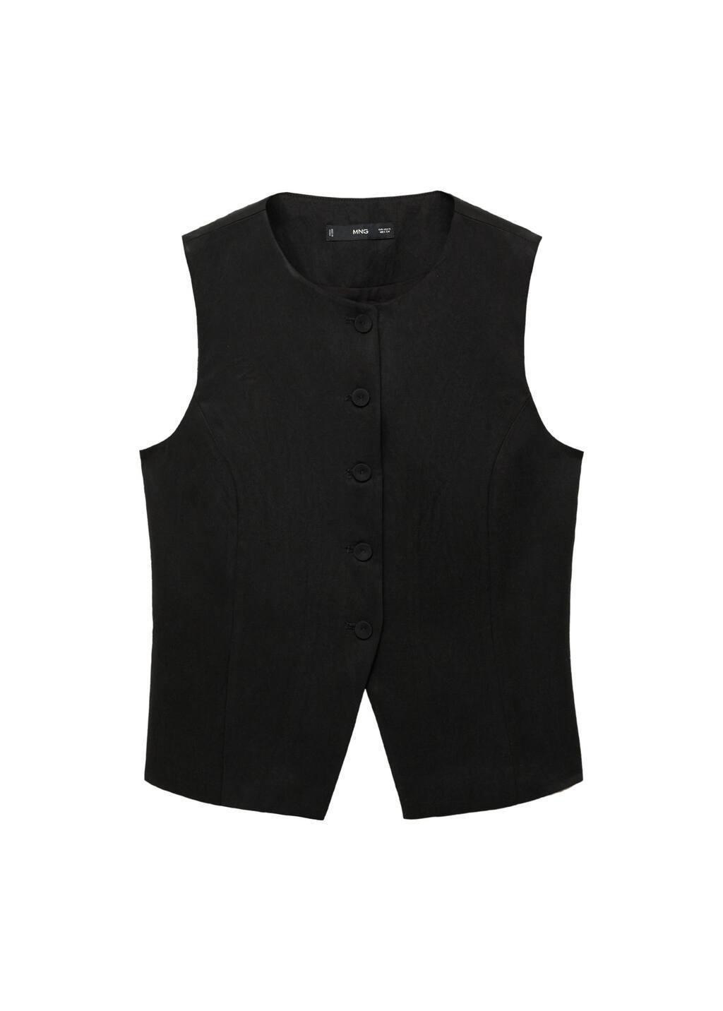 Black Straight Lyocell Suit Vest, , large image number 3