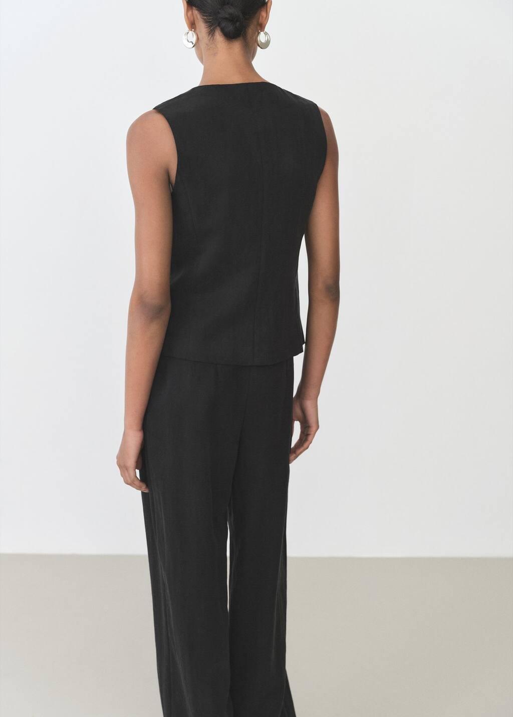 Black Straight Lyocell Suit Vest, , large image number 6