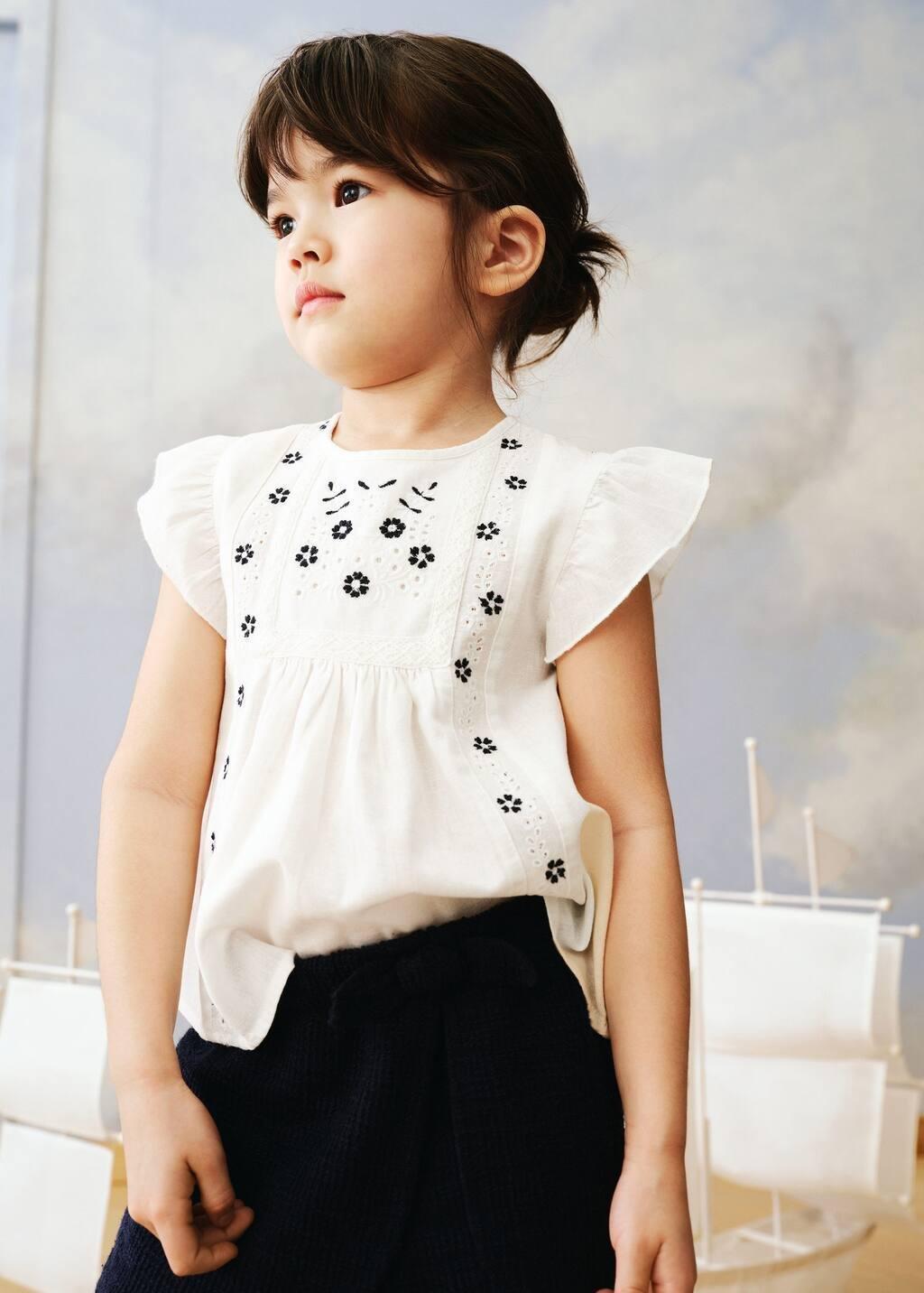 White Embroidered Details Blouse, Baby Girl, White, large image number 2
