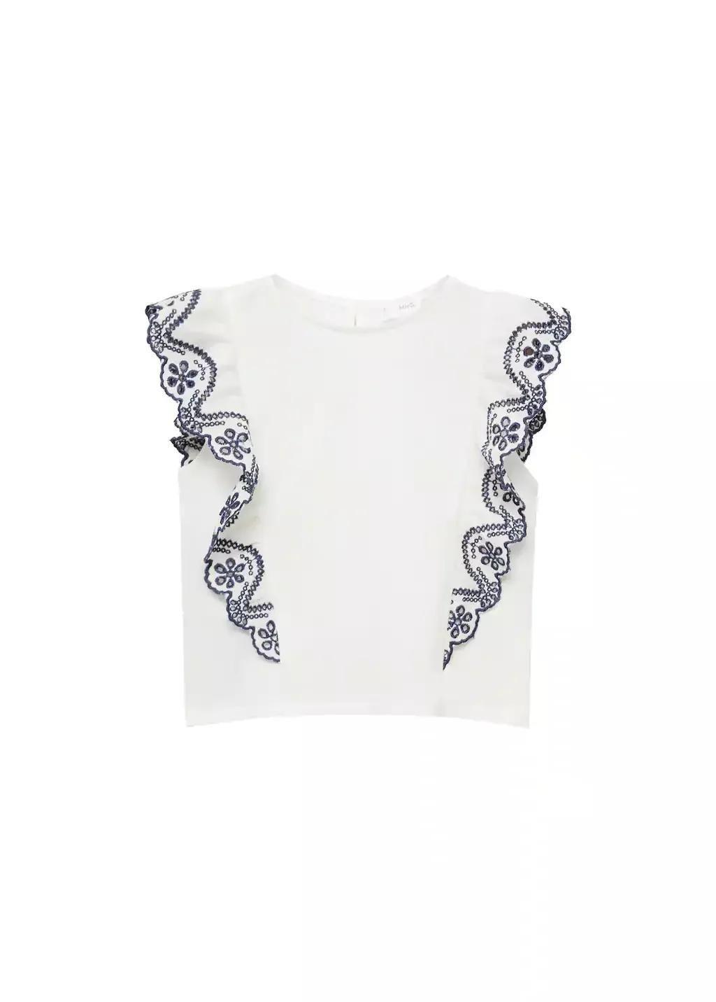 White Textured Ruffled Blouse, Baby Girl, , large image number 0