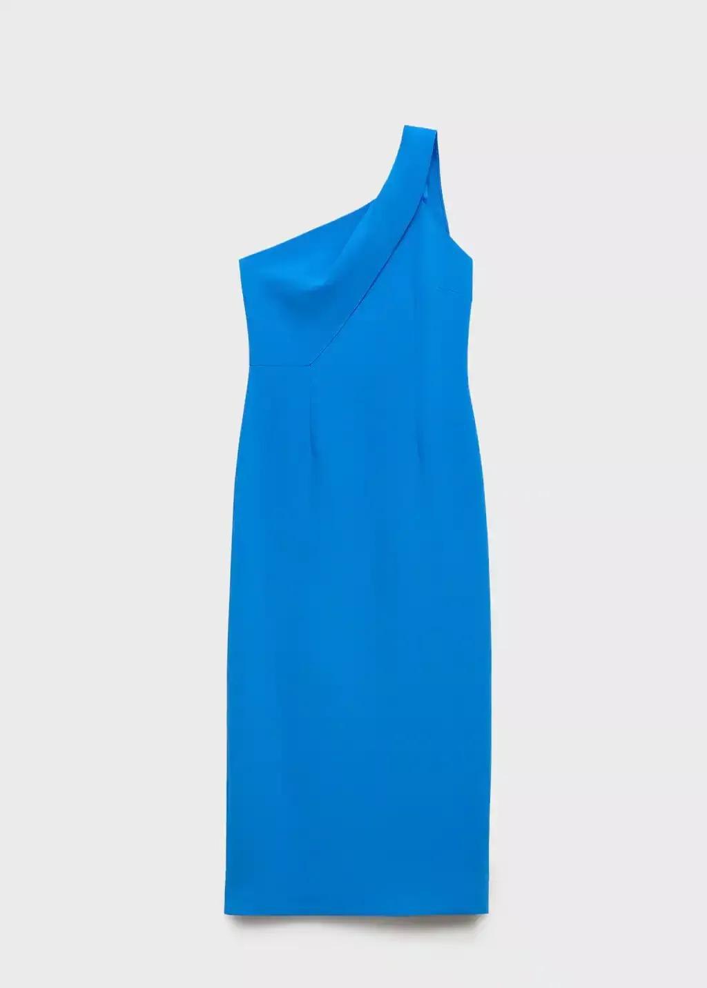 Blue Asymmetrical Bow-Neck Dress, , large image number 3
