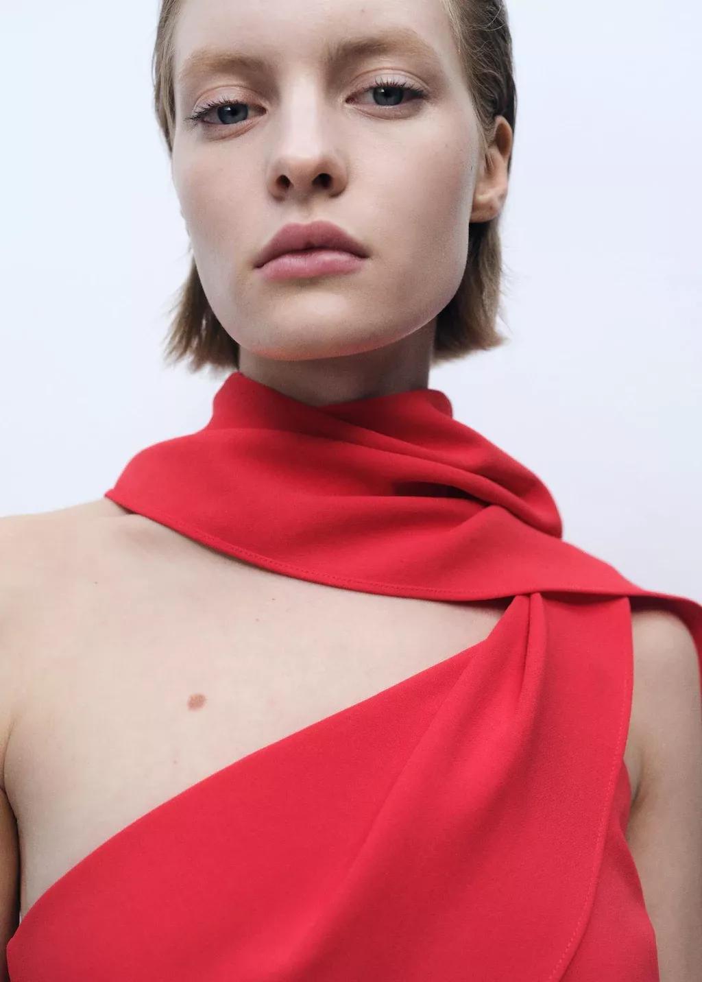 Red Asymmetric Formal Midi Dress, , large image number 1