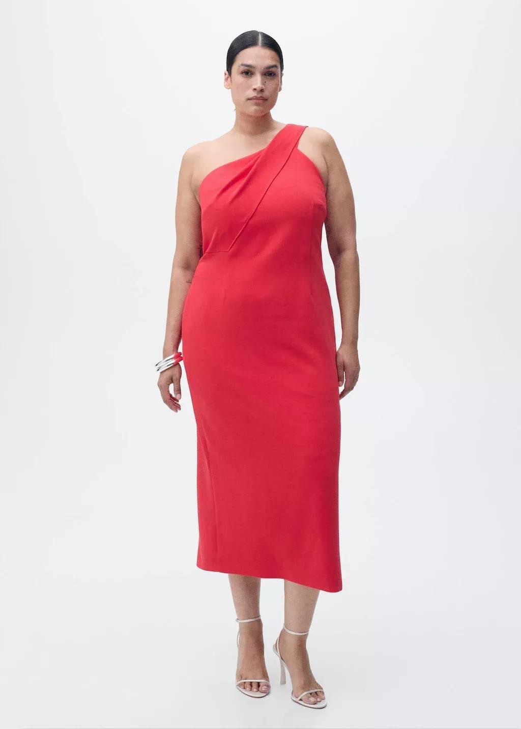 Red Asymmetric Formal Midi Dress, , large image number 2