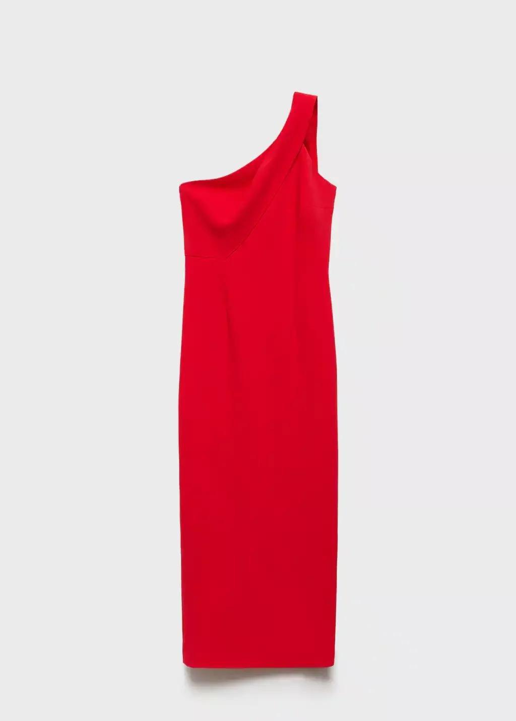 Red Asymmetric Formal Midi Dress, , large image number 4