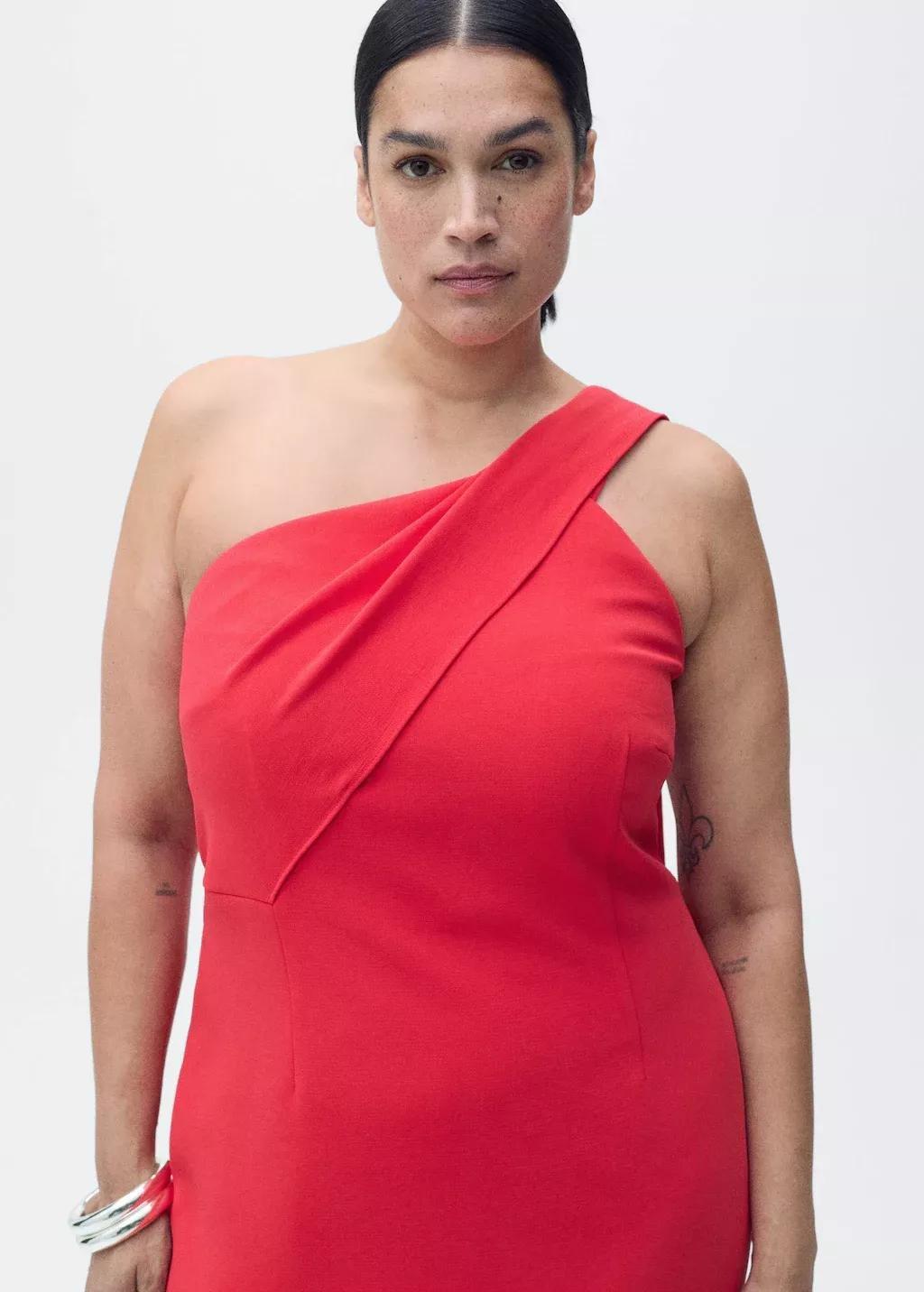 Red Asymmetric Formal Midi Dress, , large image number 5