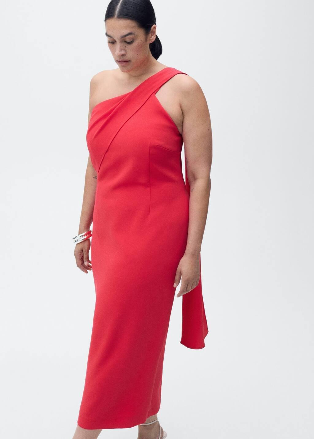 Red Asymmetric Formal Midi Dress, , large image number 6
