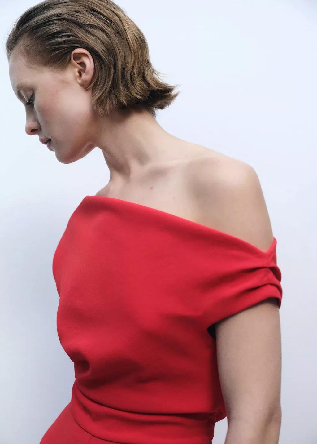 Red Long Asymmetrical Draped Jumpsuit, , large image number 1