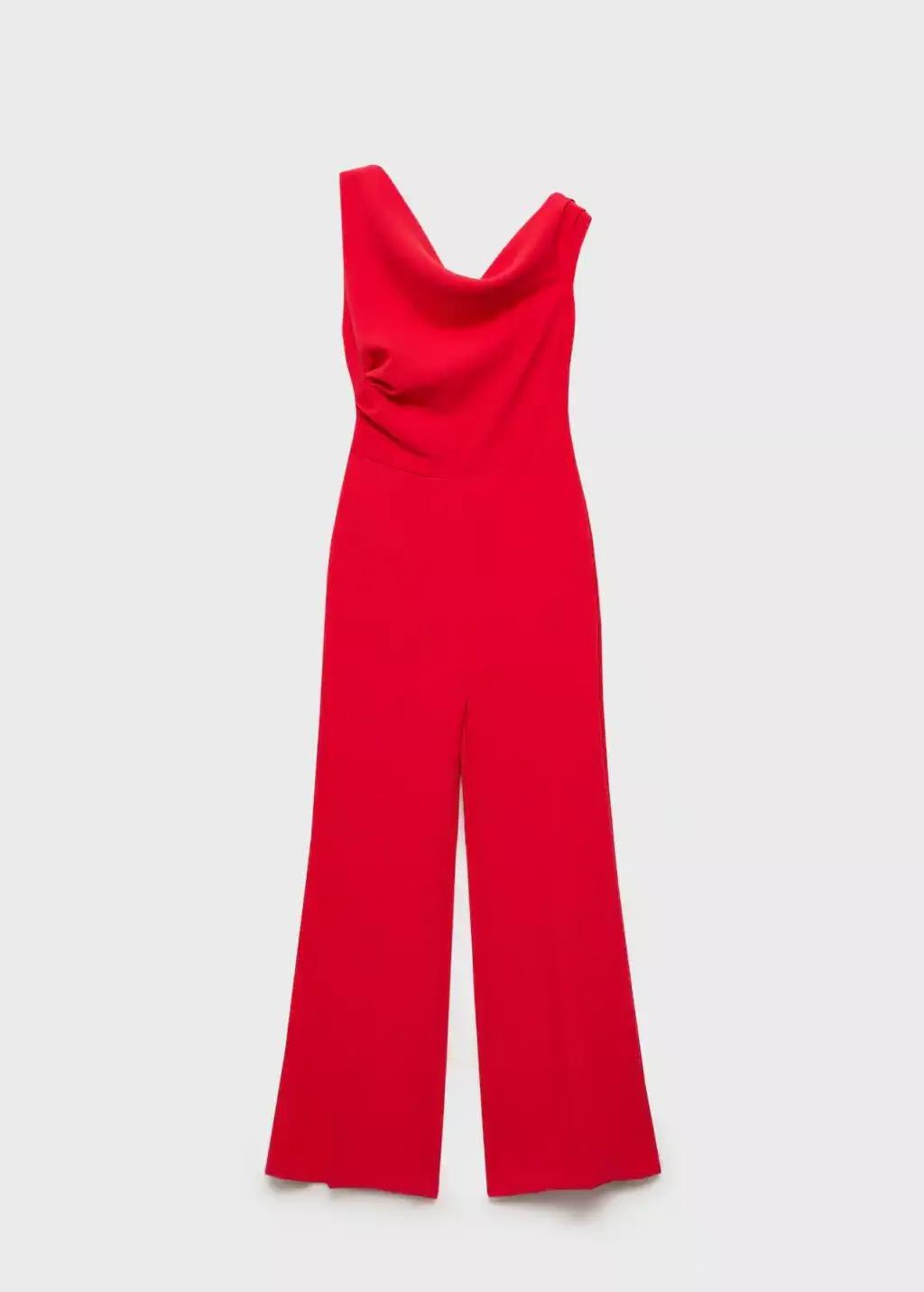 Red Long Asymmetrical Draped Jumpsuit, , large image number 3
