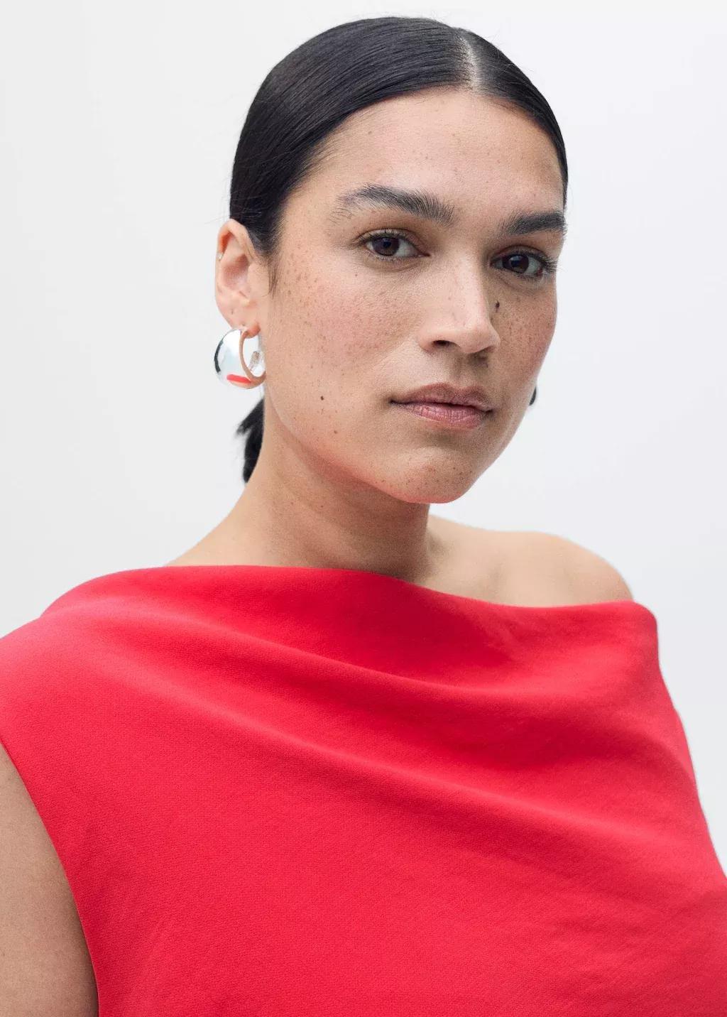 Red Long Asymmetrical Draped Jumpsuit, , large image number 5