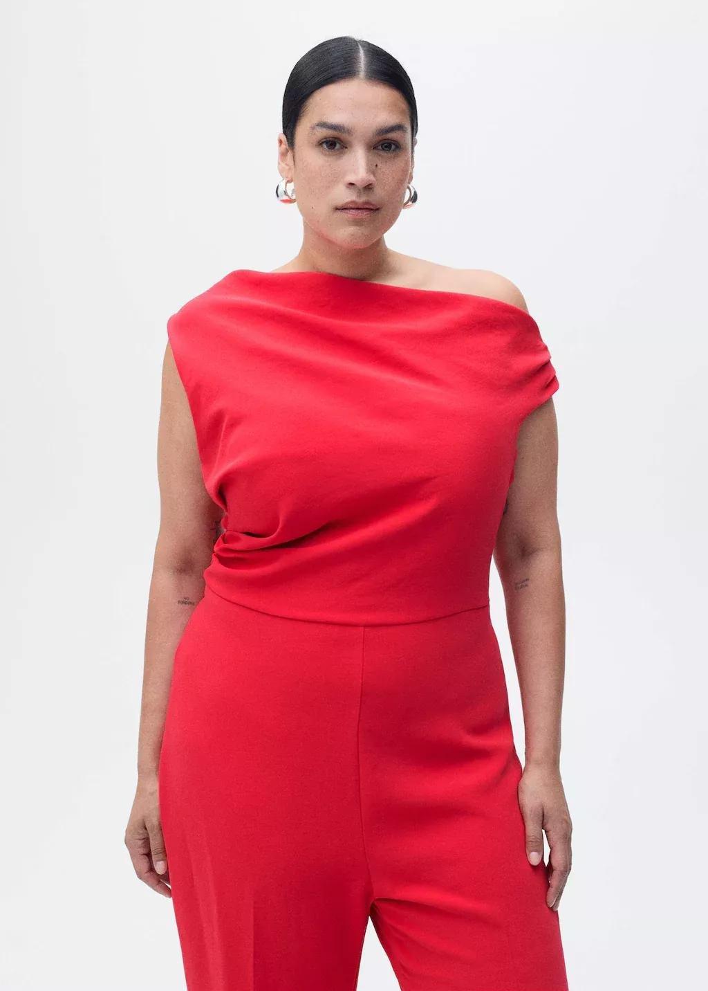Red Long Asymmetrical Draped Jumpsuit, , large image number 6
