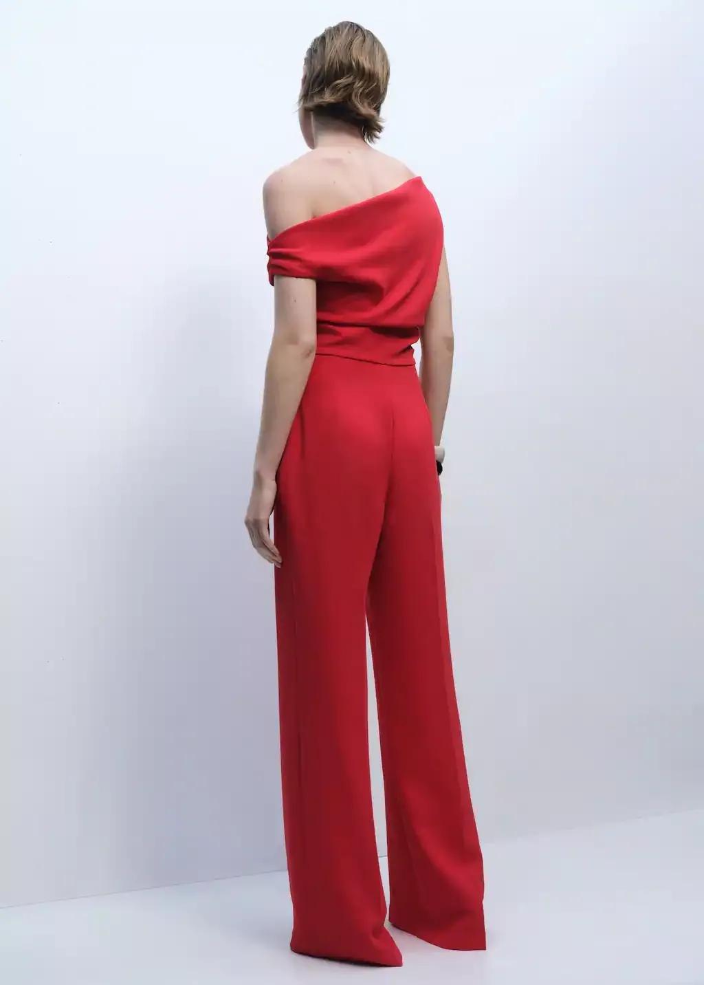 Red Long Asymmetrical Draped Jumpsuit, , large image number 8