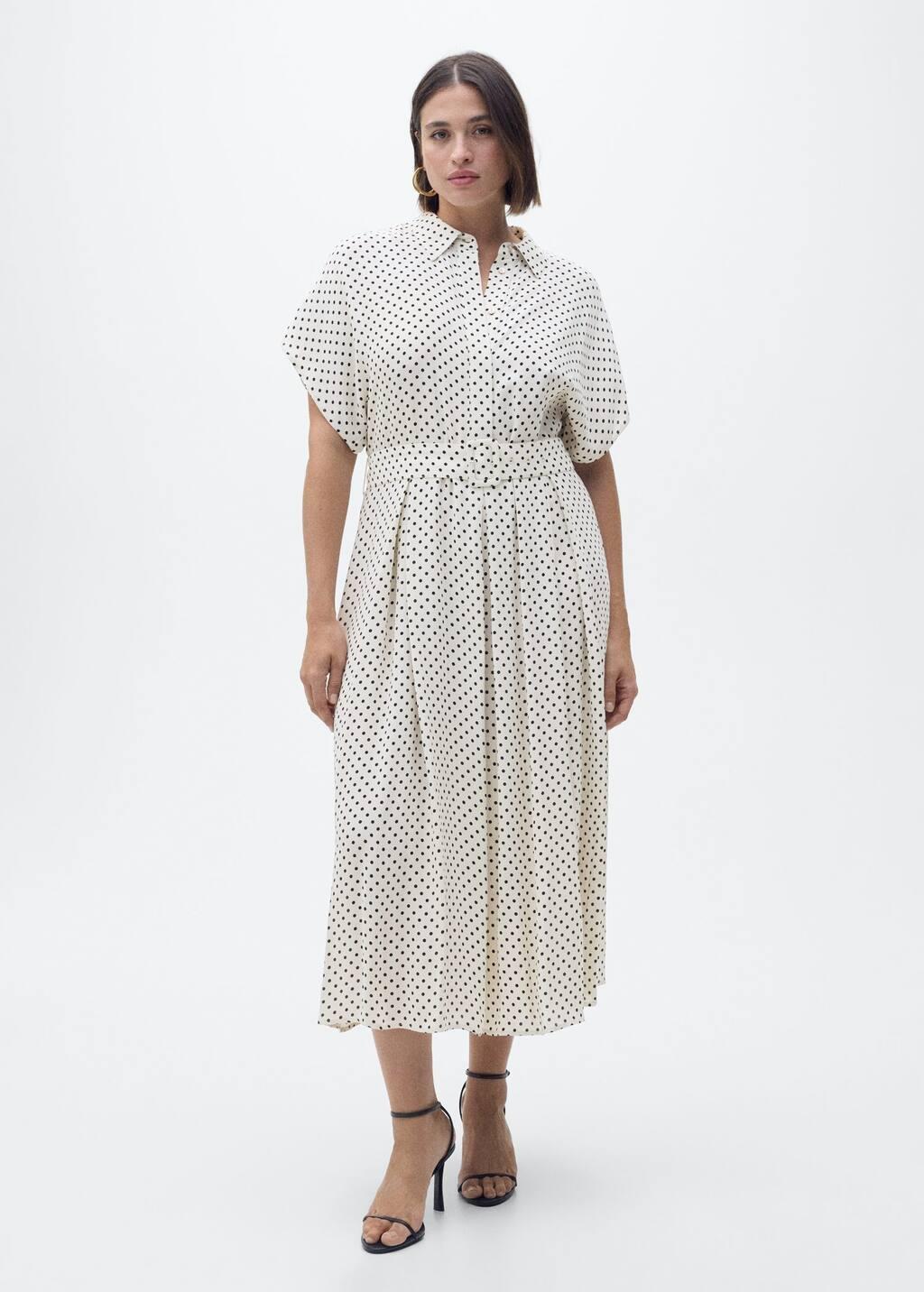White Polka-Dot Dress With Belt, , large image number 3