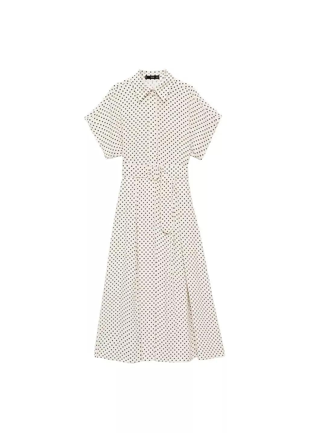 White Polka-Dot Dress With Belt, , large image number 4