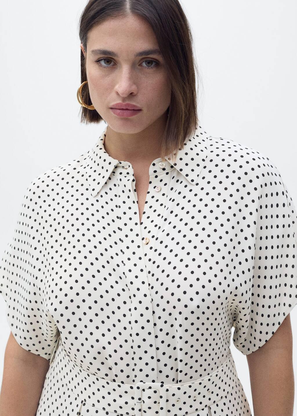 White Polka-Dot Dress With Belt, , large image number 6