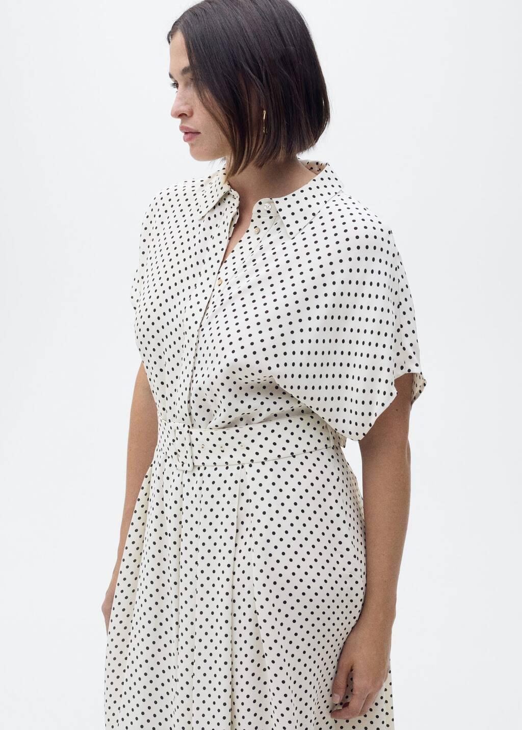 White Polka-Dot Dress With Belt, , large image number 7