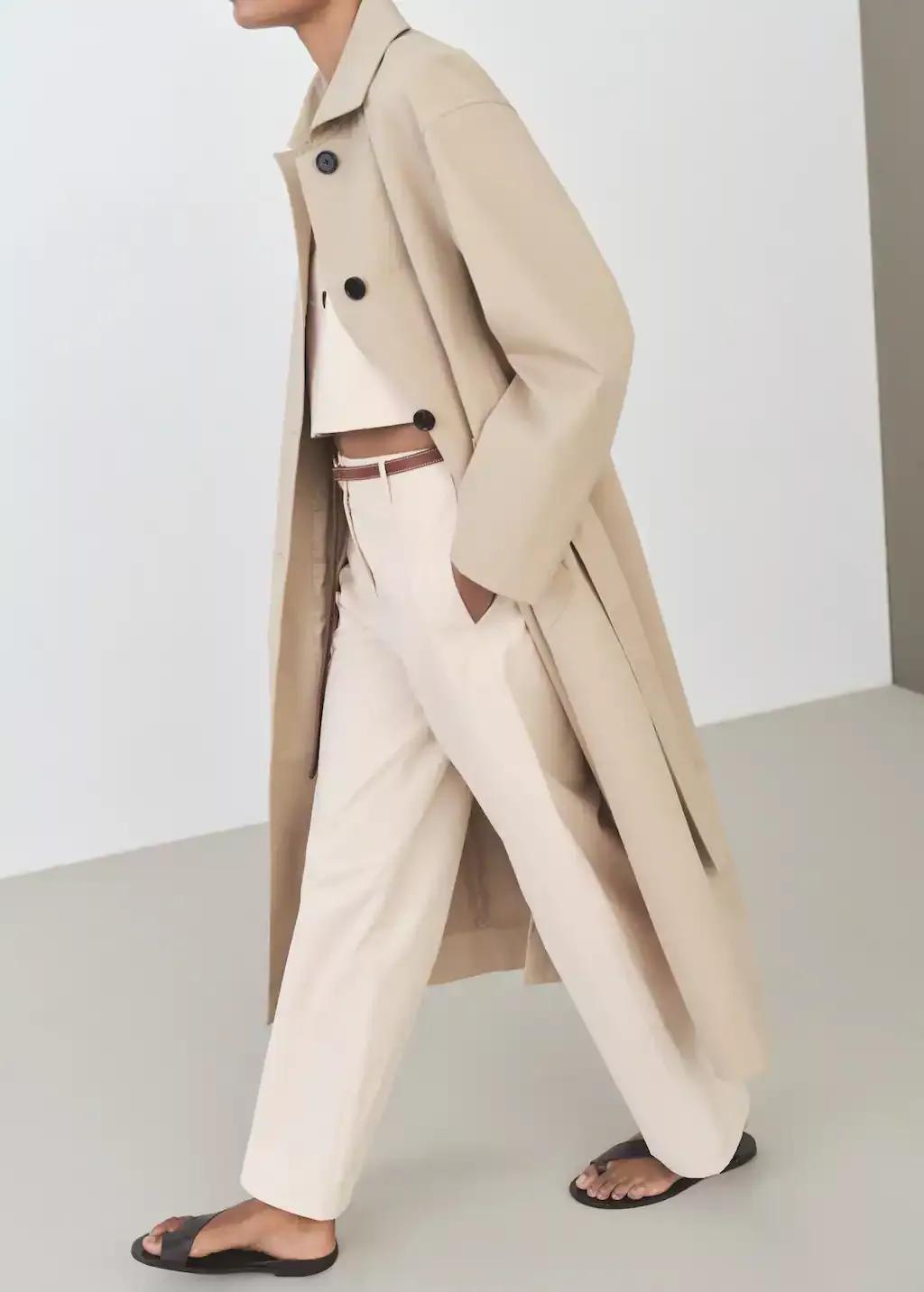 Beige Mid-Rise Straight-Fit Cotton Trousers, , large image number 2