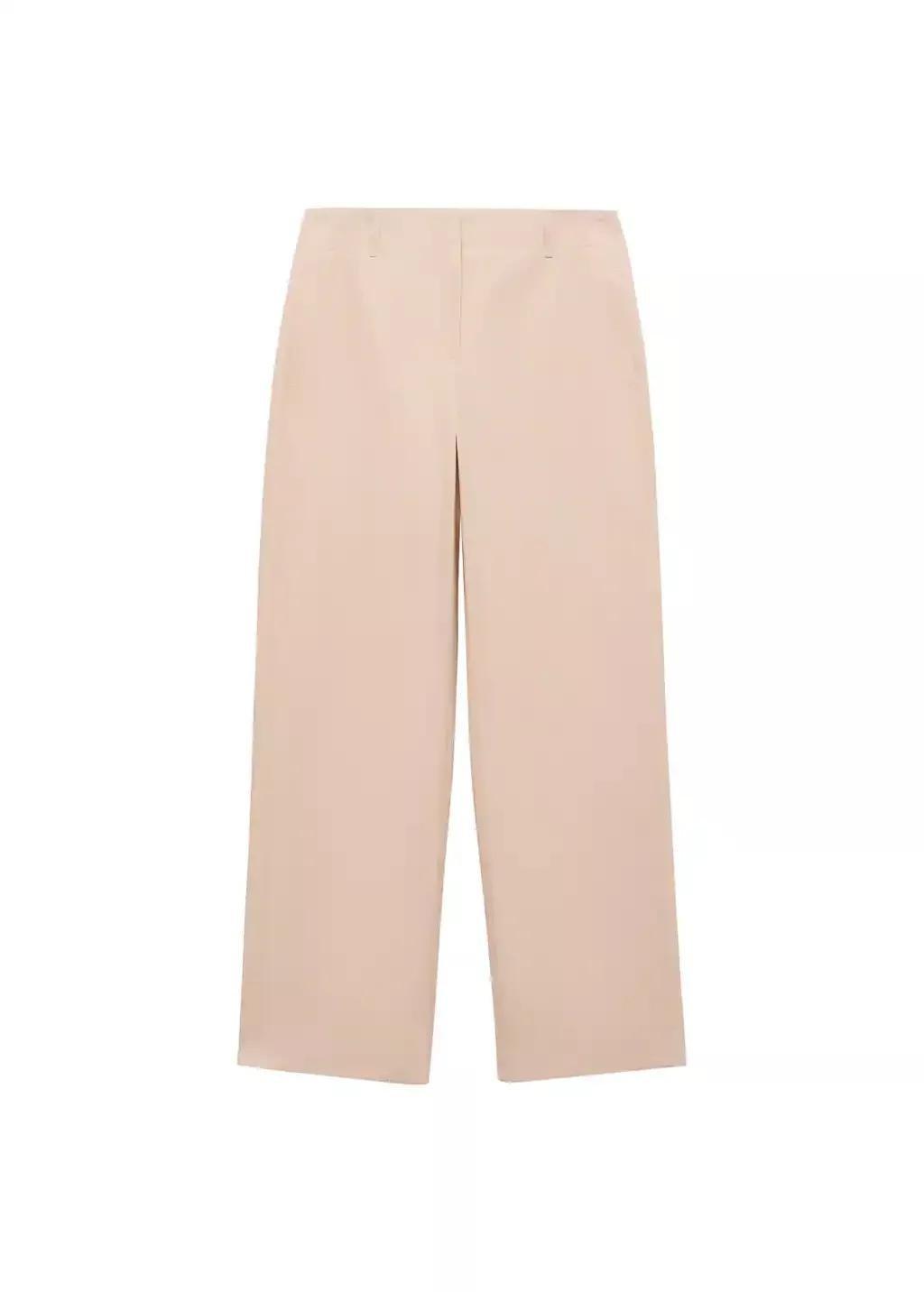 Beige Mid-Rise Straight-Fit Cotton Trousers, , large image number 3