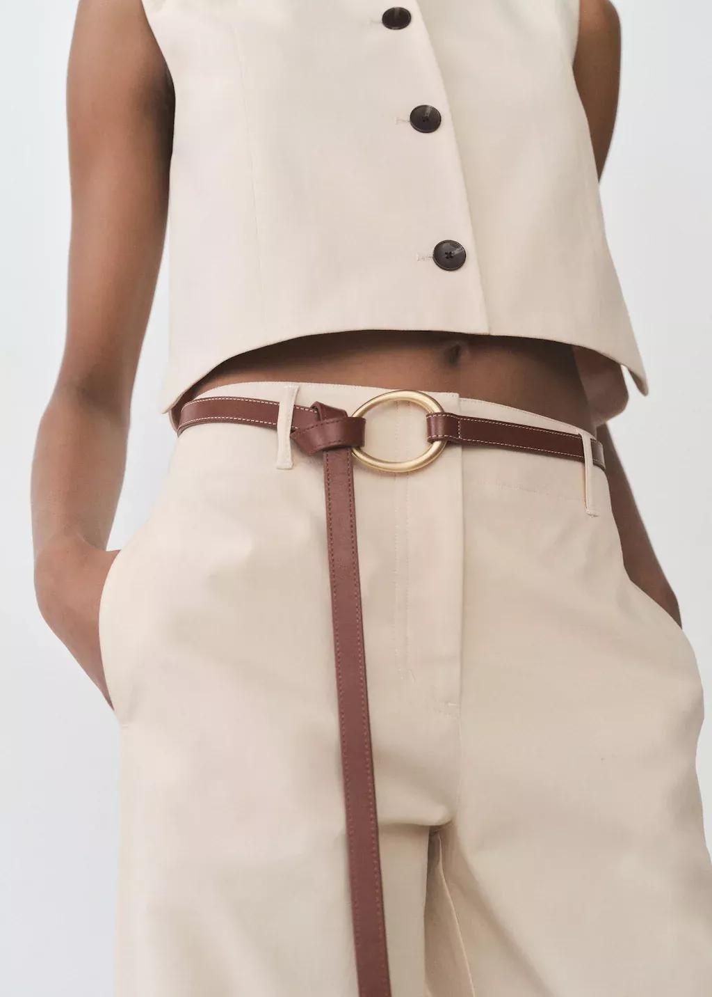Beige Mid-Rise Straight-Fit Cotton Trousers, , large image number 4