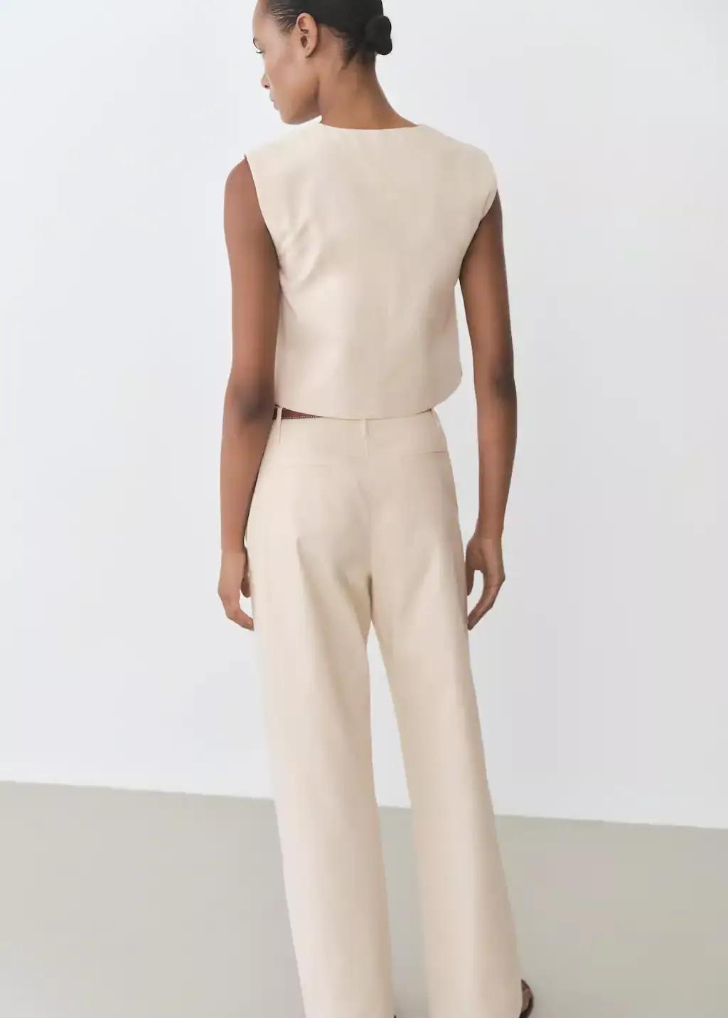 Beige Mid-Rise Straight-Fit Cotton Trousers, , large image number 6
