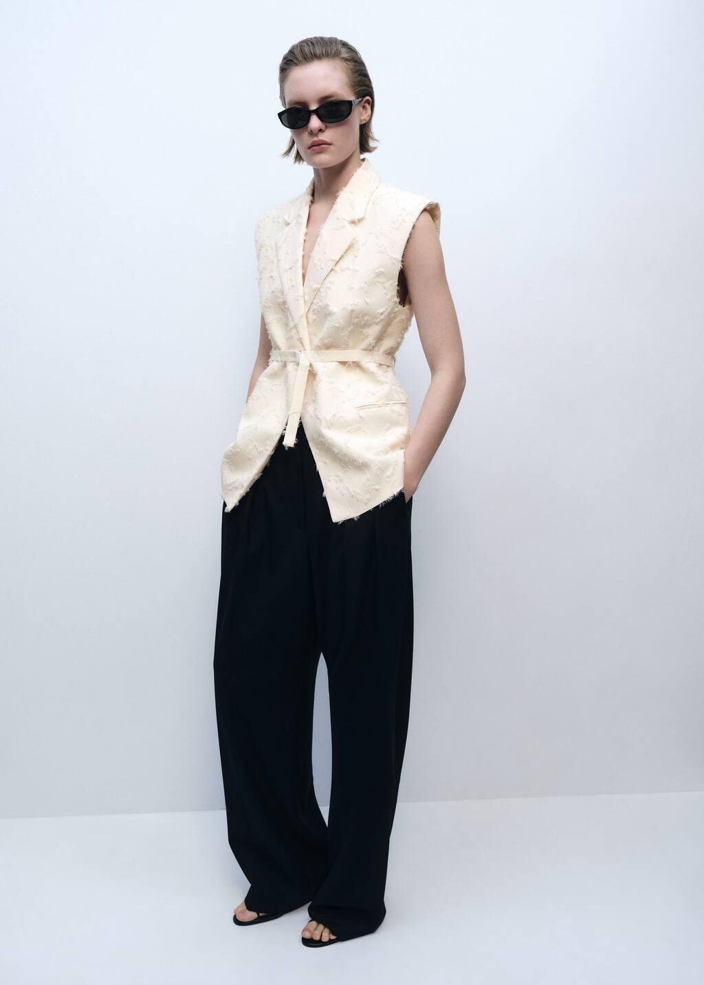 White Textured Waistcoat With Belt, , large image number 2