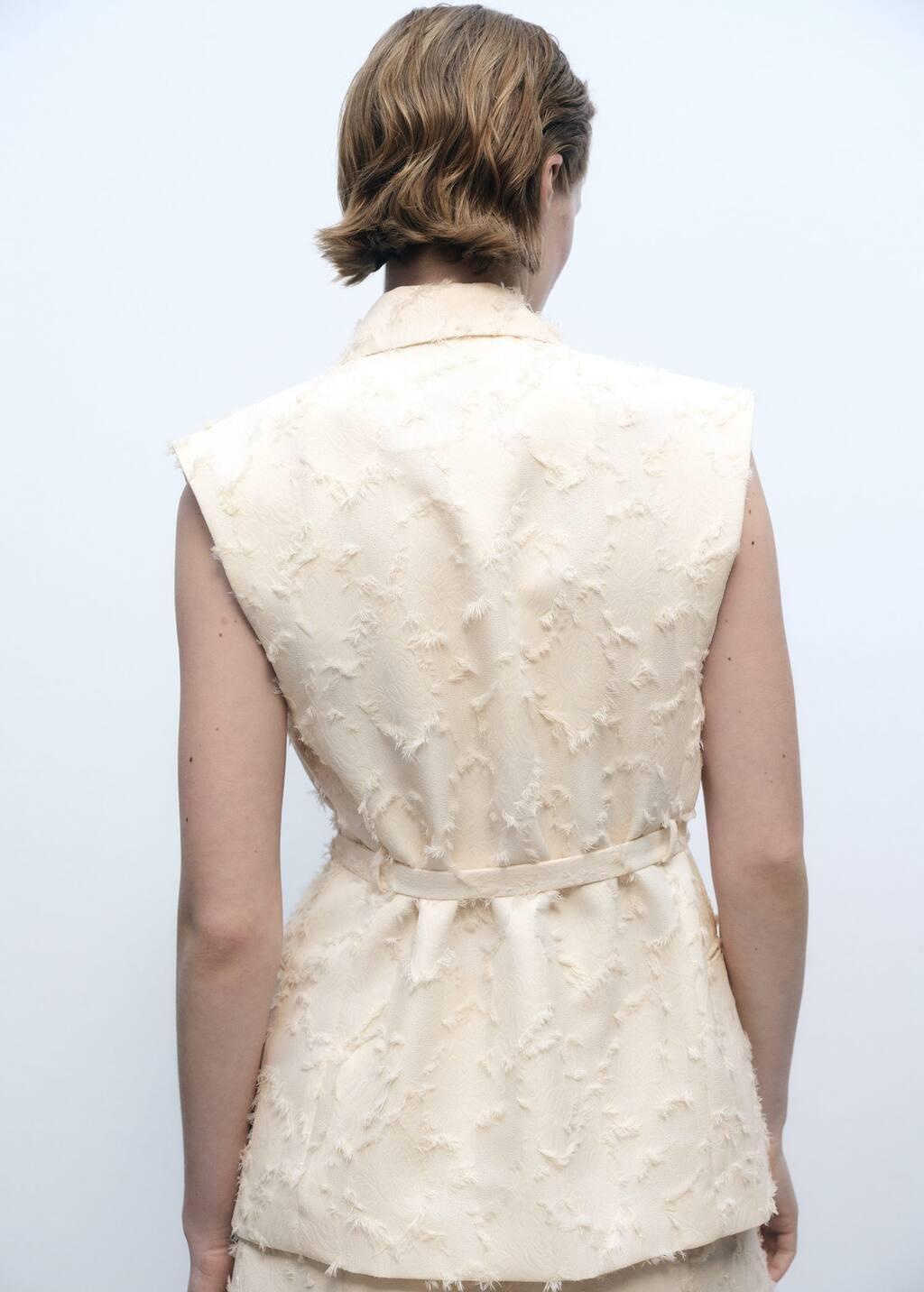 White Textured Waistcoat With Belt, , large image number 5