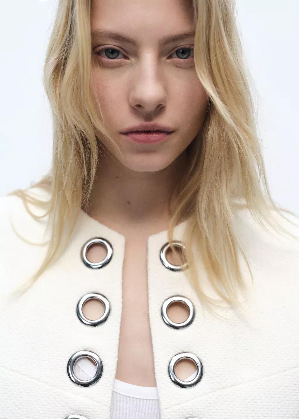 White Cotton Jacket With Die-Cut Trim, , large image number 1