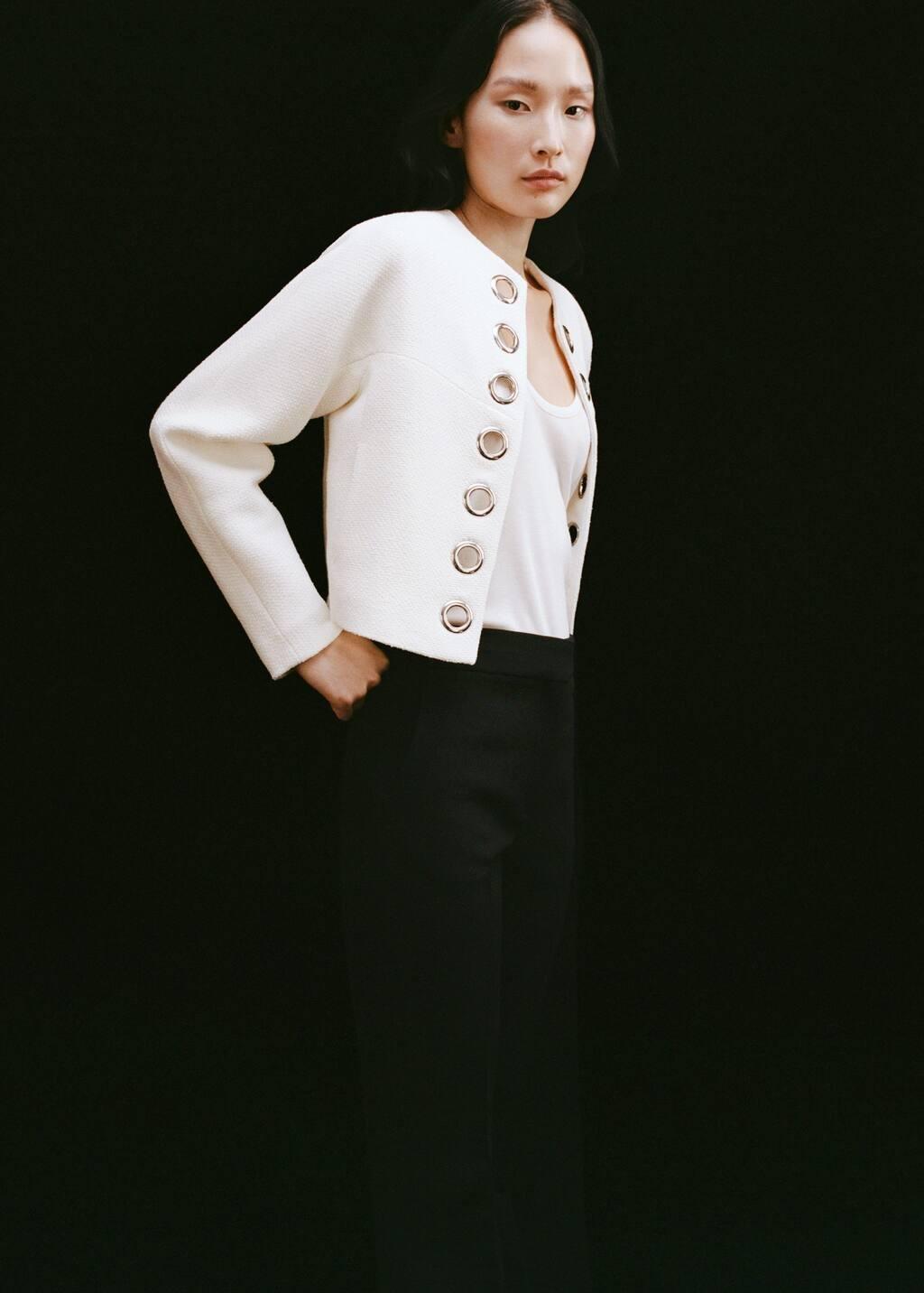 White Cotton Jacket With Die-Cut Trim, , large image number 3