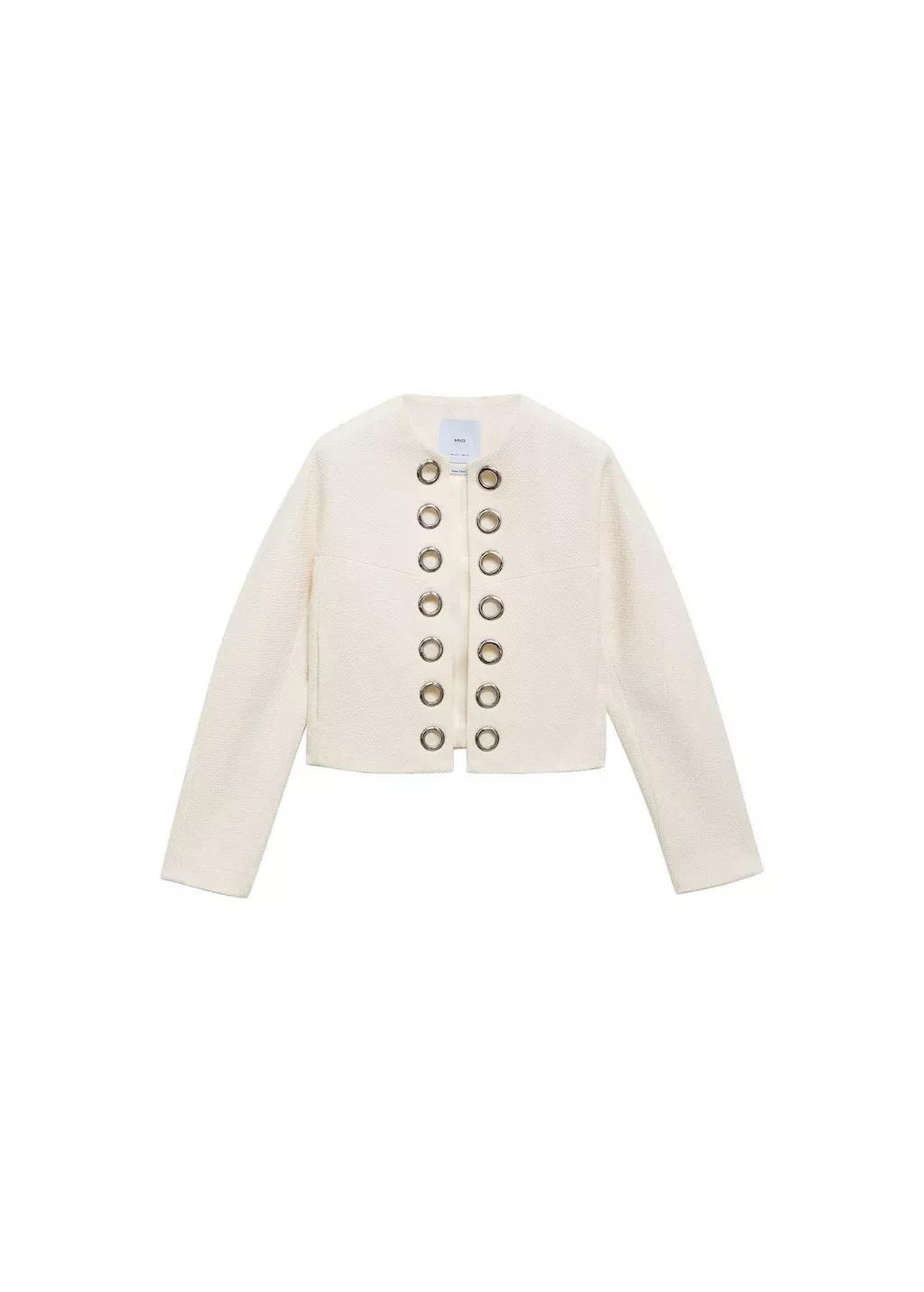 White Cotton Jacket With Die-Cut Trim, , large image number 4