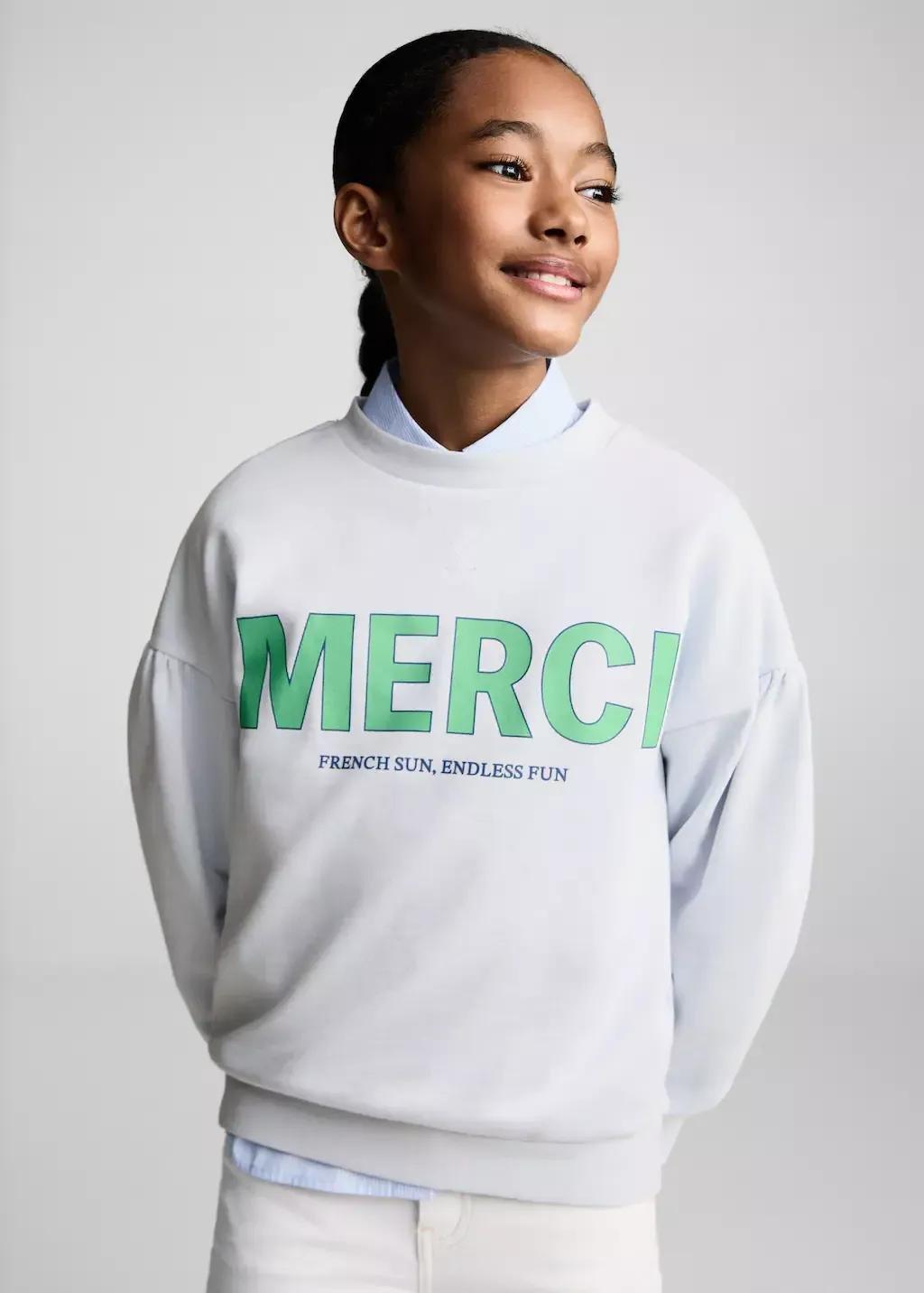 Blue Message Graphic Print Sweatshirt, Kids Girls, , large image number 0