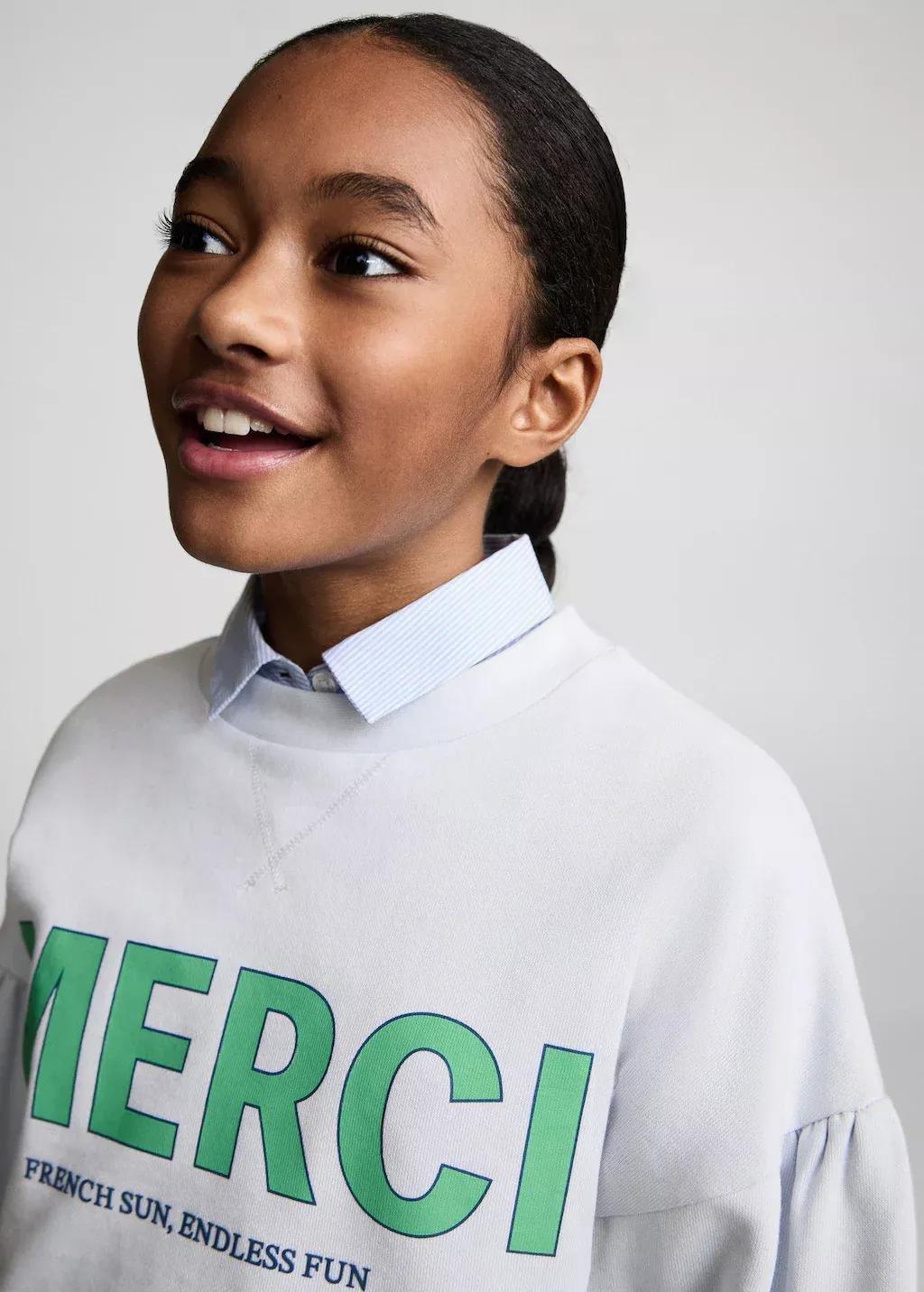 Blue Message Graphic Print Sweatshirt, Kids Girls, , large image number 1