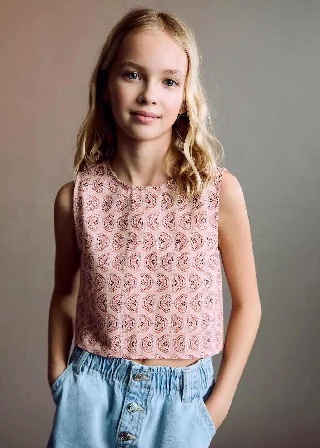 Pink Buttoned Printed Blouse, Kids Girl, , large image number 0
