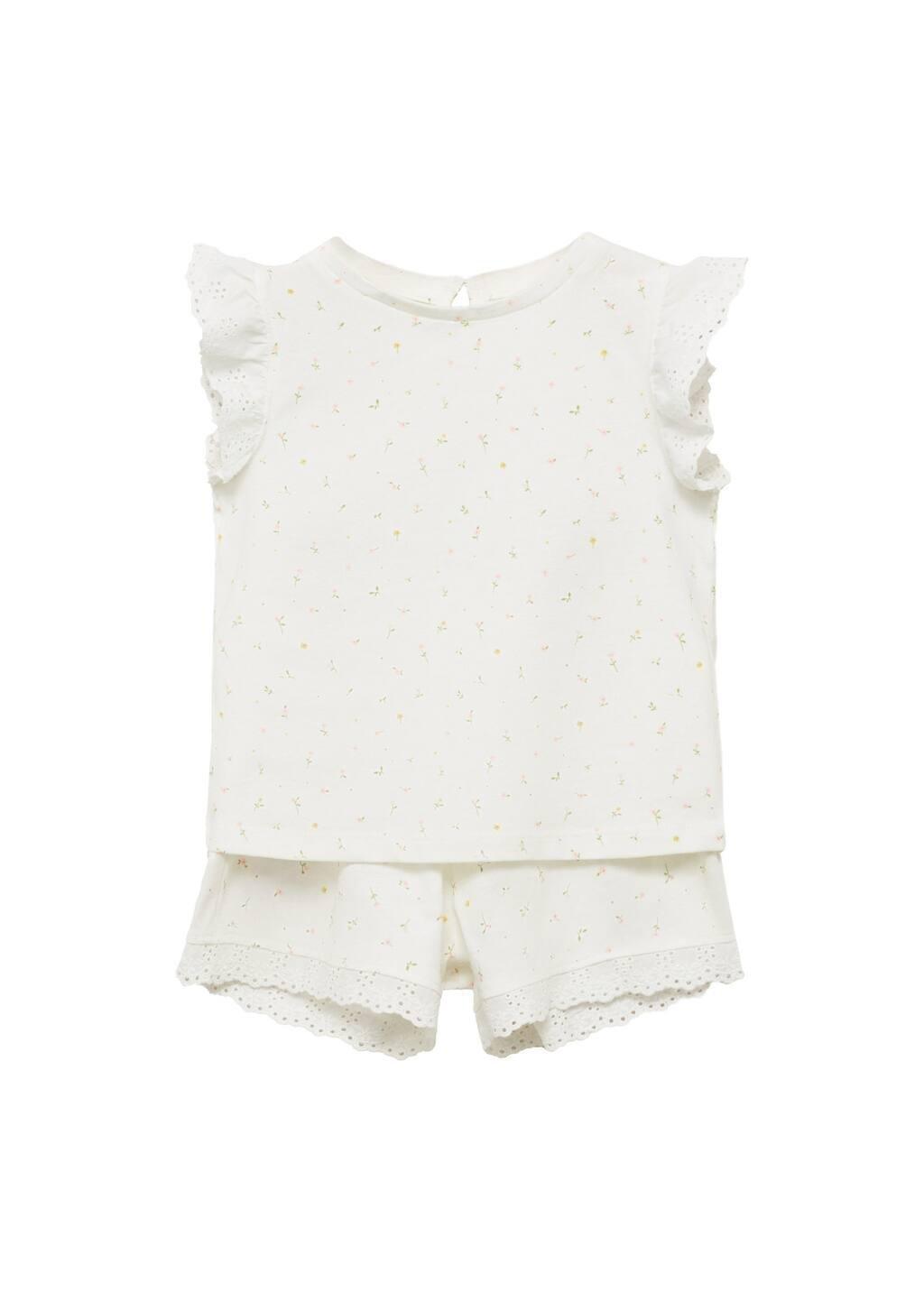 White Floral Cotton Pyjamas, Baby Girl, , medium