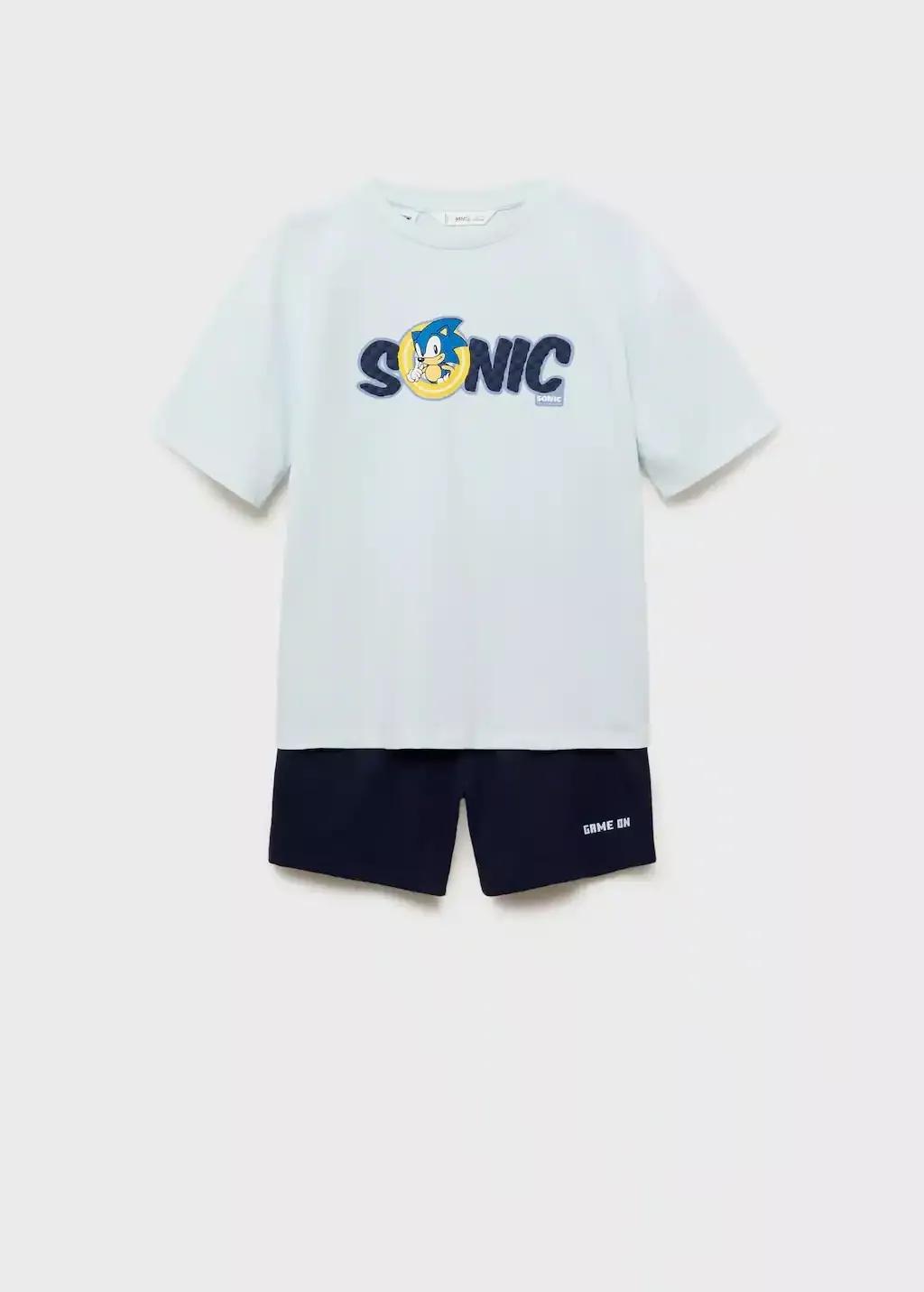 Turquoise Sonic Long Pyjamas, Kids Boy, , large image number 0