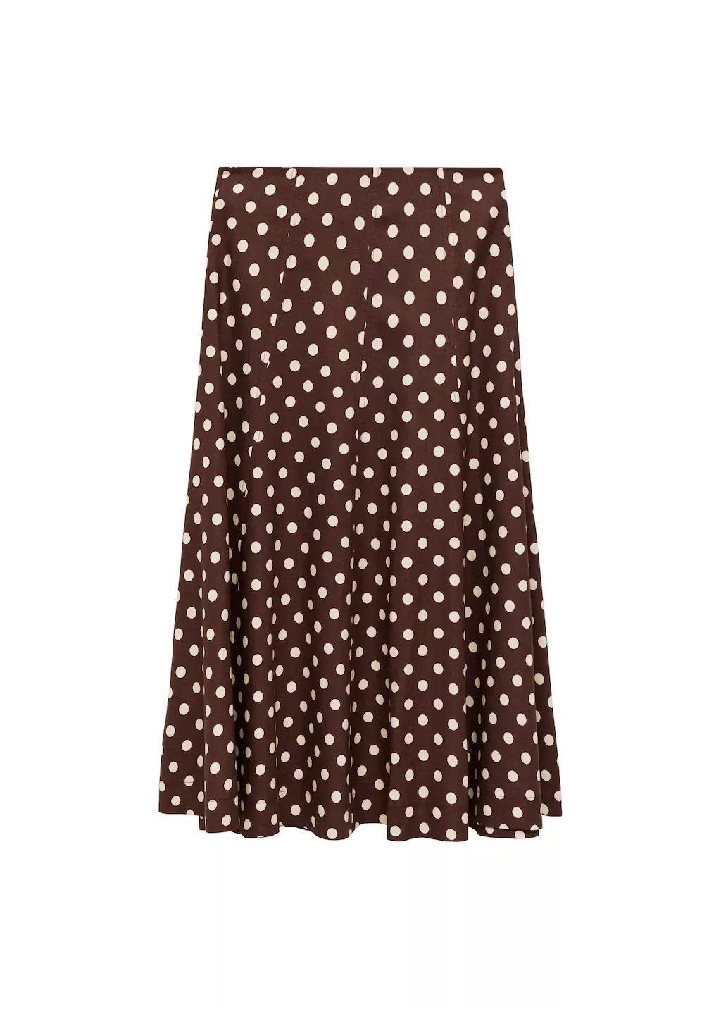 DARK BROWN Flared linen skirt with polka dots, , large image number 3
