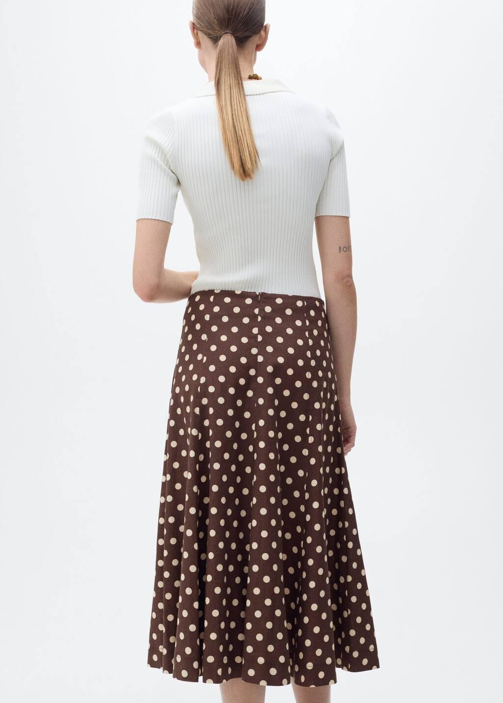 DARK BROWN Flared linen skirt with polka dots, , large image number 5