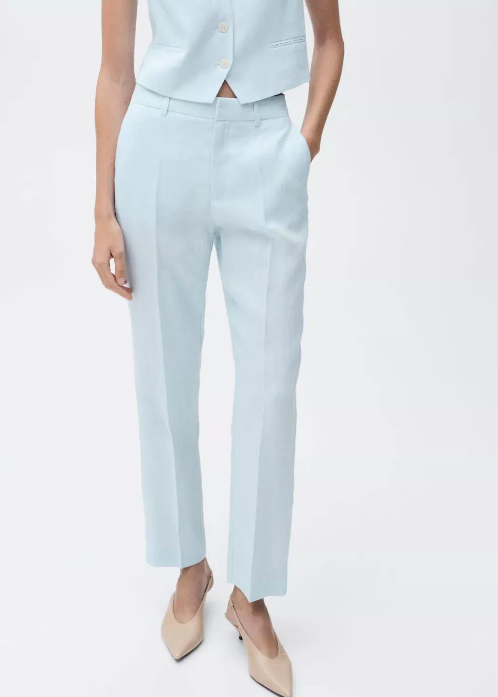 Blue Lt Pastel Linen Suit Trousers, , large image number 0