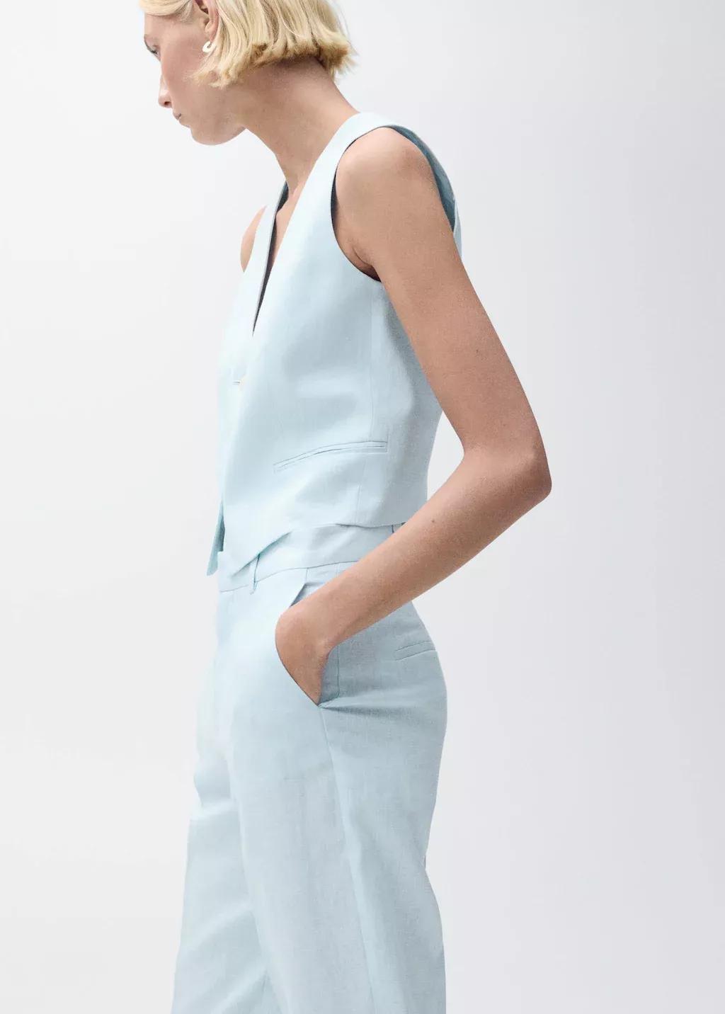 Blue Lt Pastel Linen Suit Trousers, , large image number 1