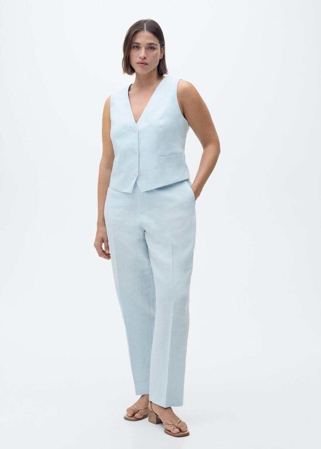 Blue Lt Pastel Linen Suit Trousers, , large image number 3