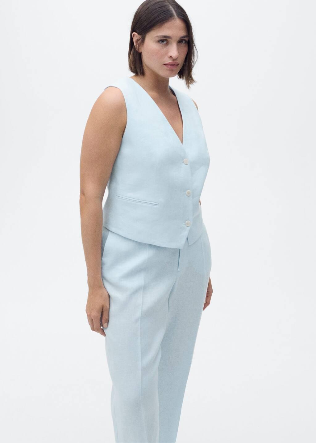 Blue Lt Pastel Linen Suit Trousers, , large image number 7
