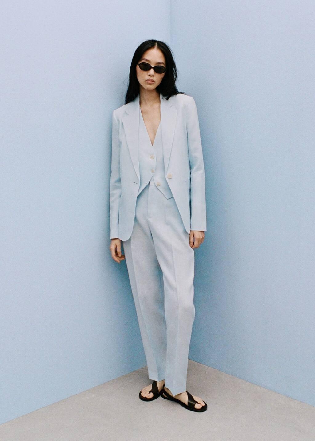 Blue Lt Pastel Linen Suit Trousers, , large image number 8
