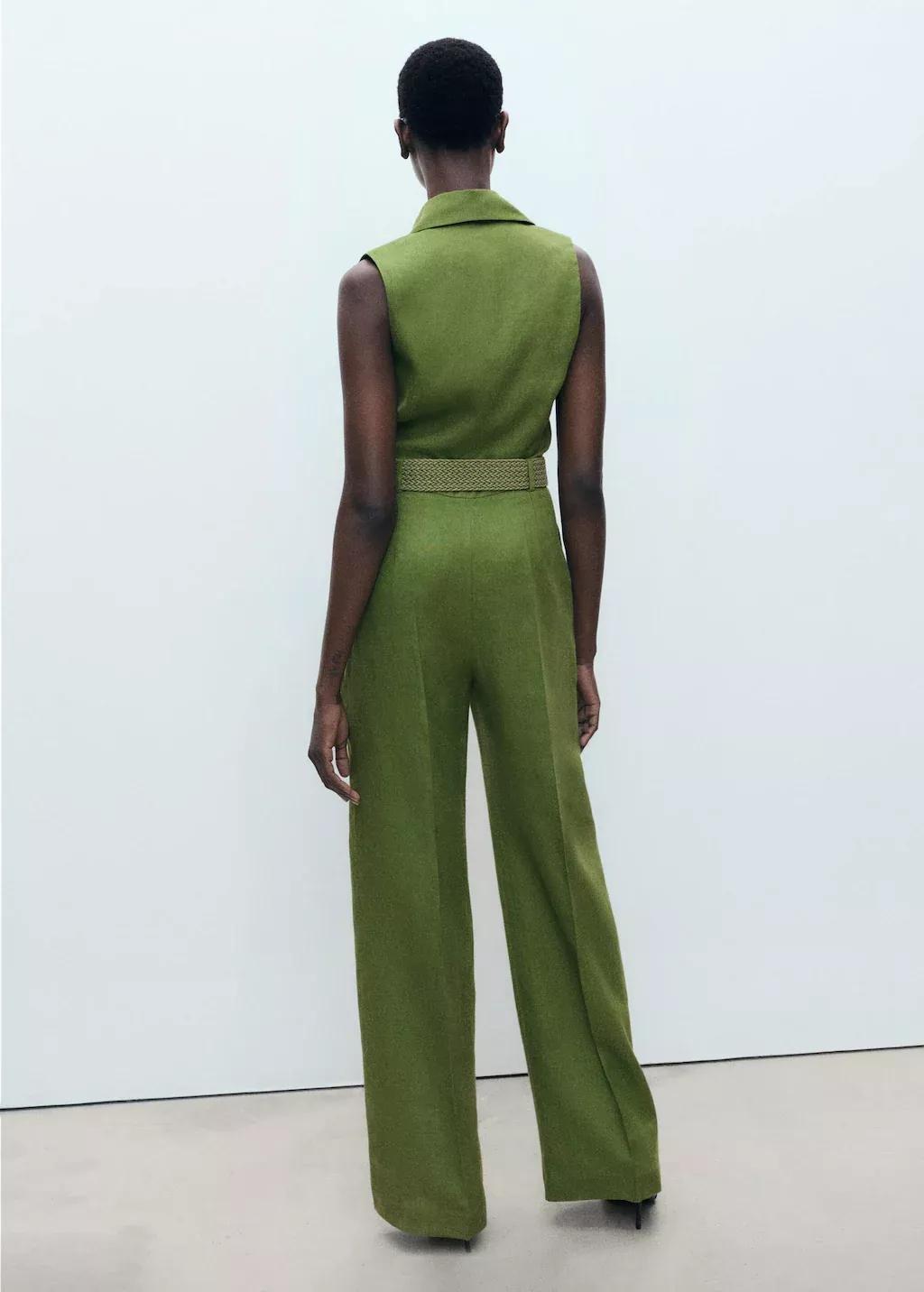 Green Belted Linen Shirt Jumpsuit, , large image number 4