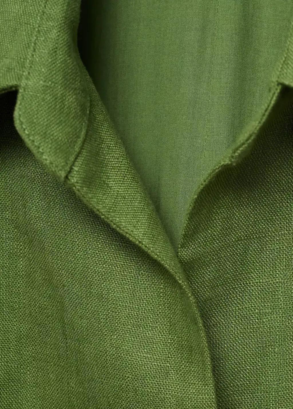 Green Belted Linen Shirt Jumpsuit, Green, large image number 4