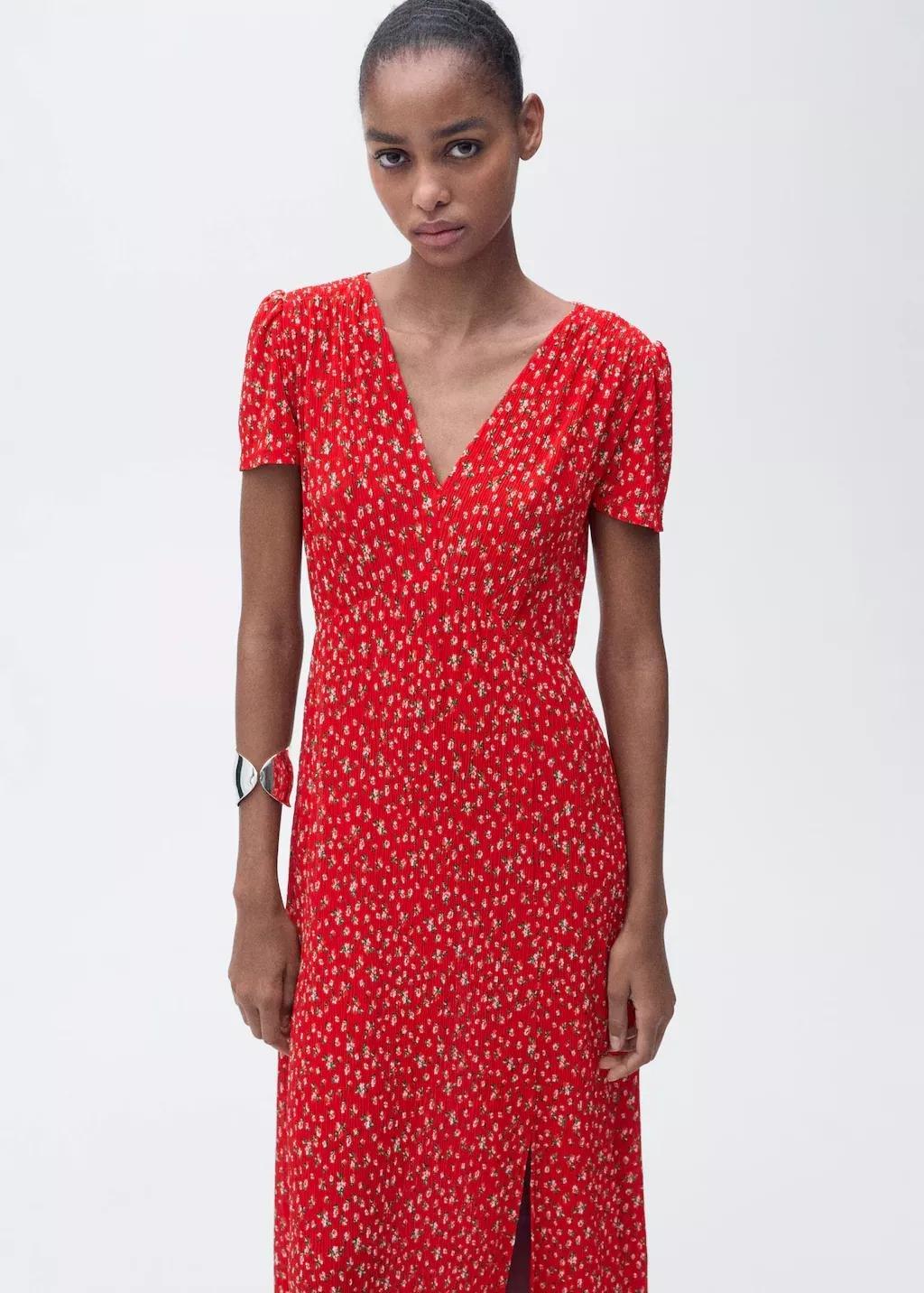 Red Printed Midi Dress, , large image number 1
