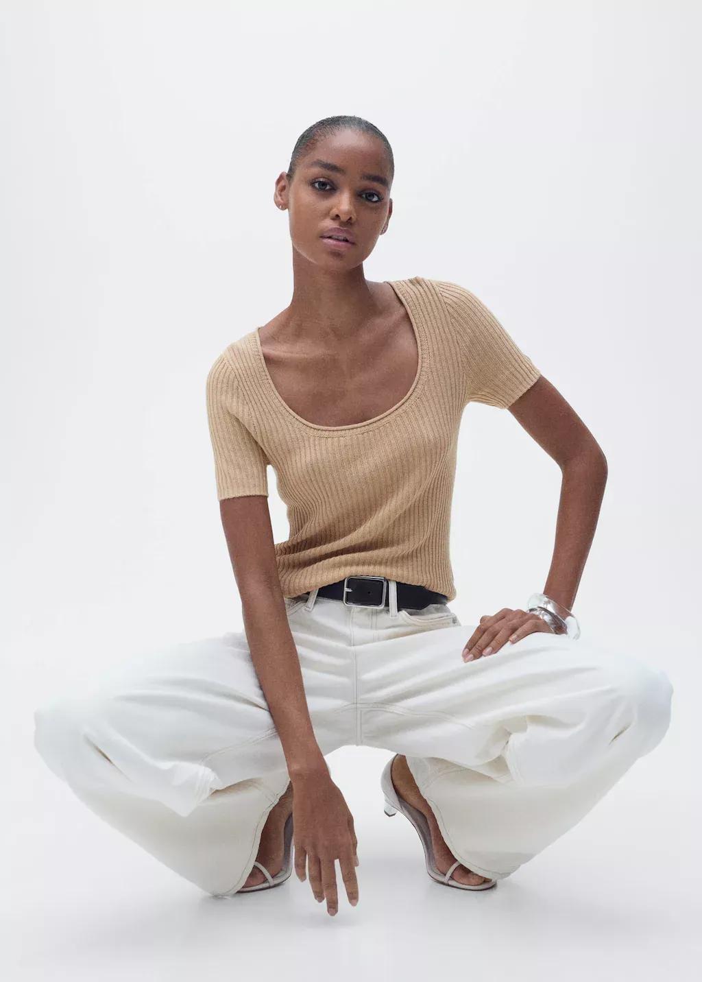 Brown Linen-Blend Knitted Sweater, , large image number 1