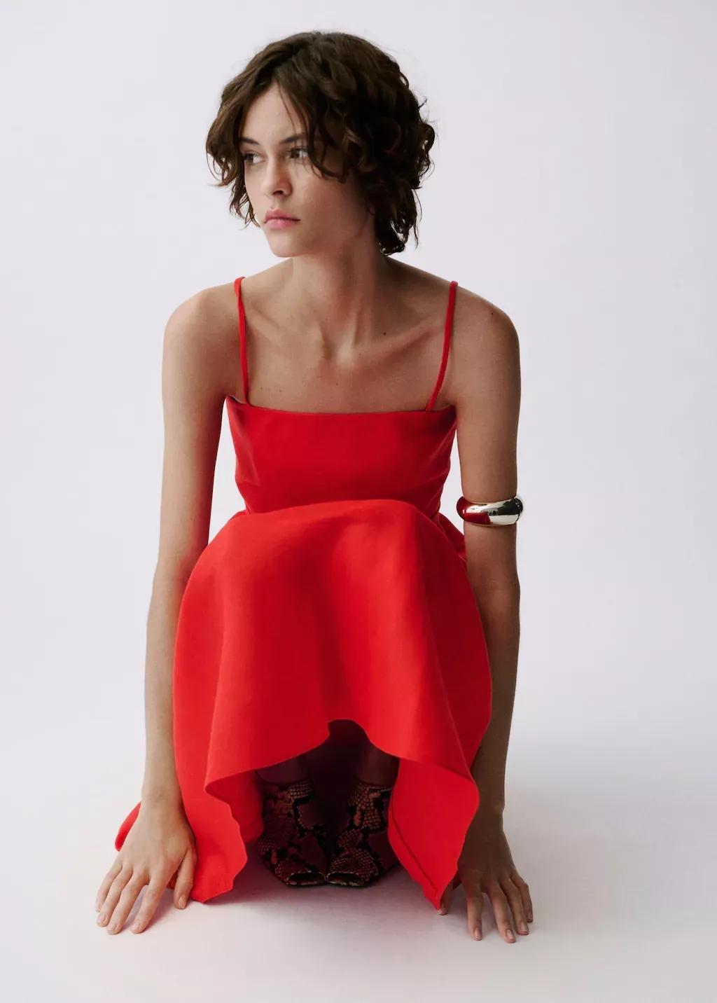 Red Bow Linen-Blend Dress, , large image number 0