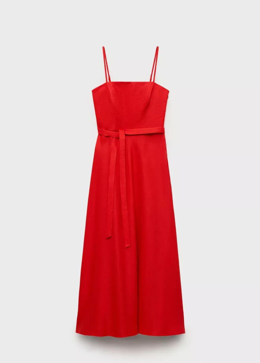 Red Bow Linen-Blend Dress, , large image number 3