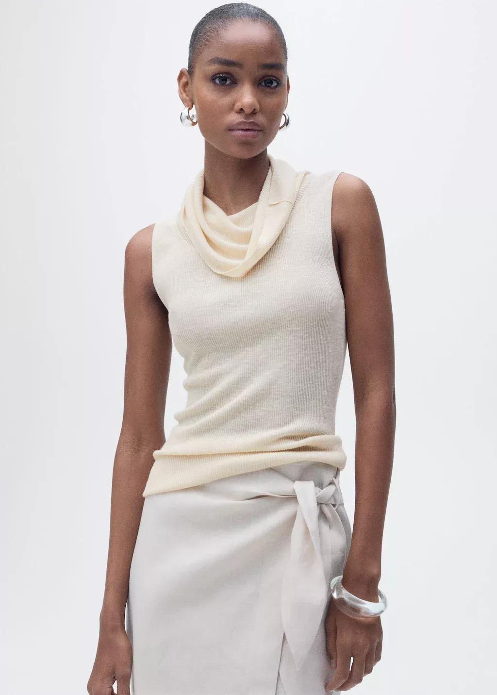 LT PASTEL GREY Knitted top with draped neck, , large image number 0