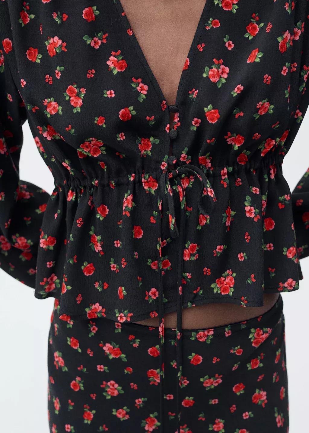 Black Ruffled Floral Blouse, , large image number 2